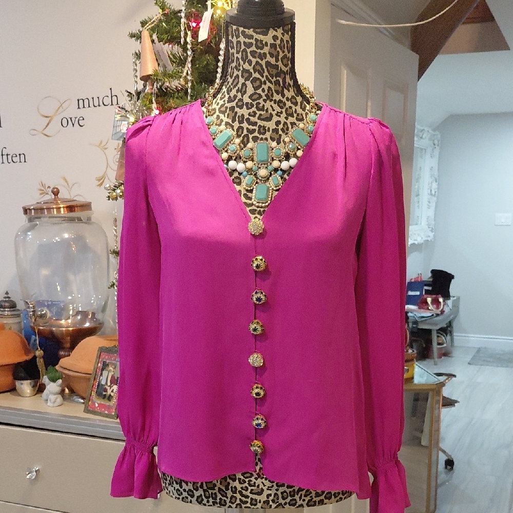 Joie Silk Vibrant Magenta Blouse
